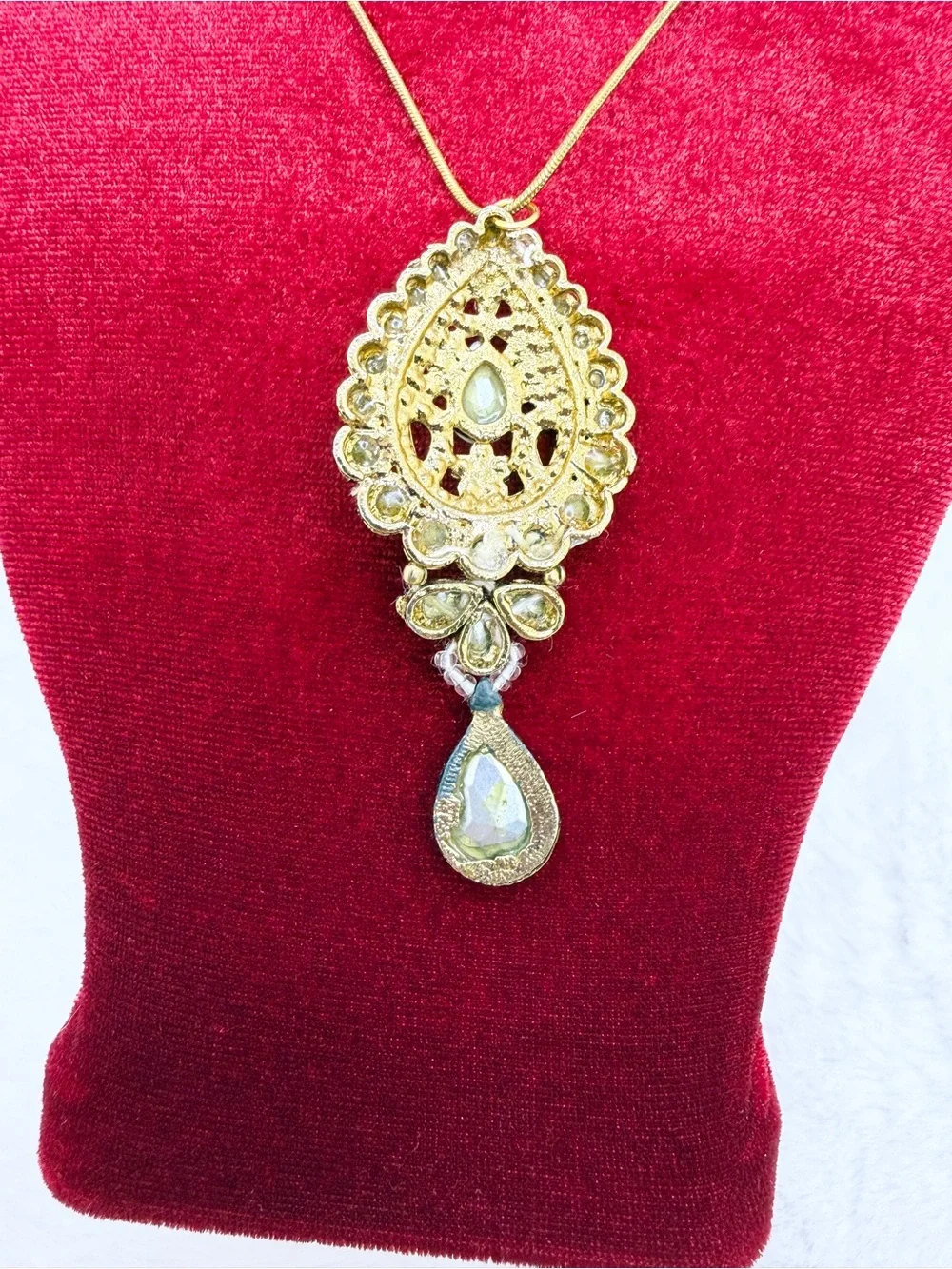 Gold-Tone Clear Crystal Teardrop Pendant Necklace - Women Jewelry